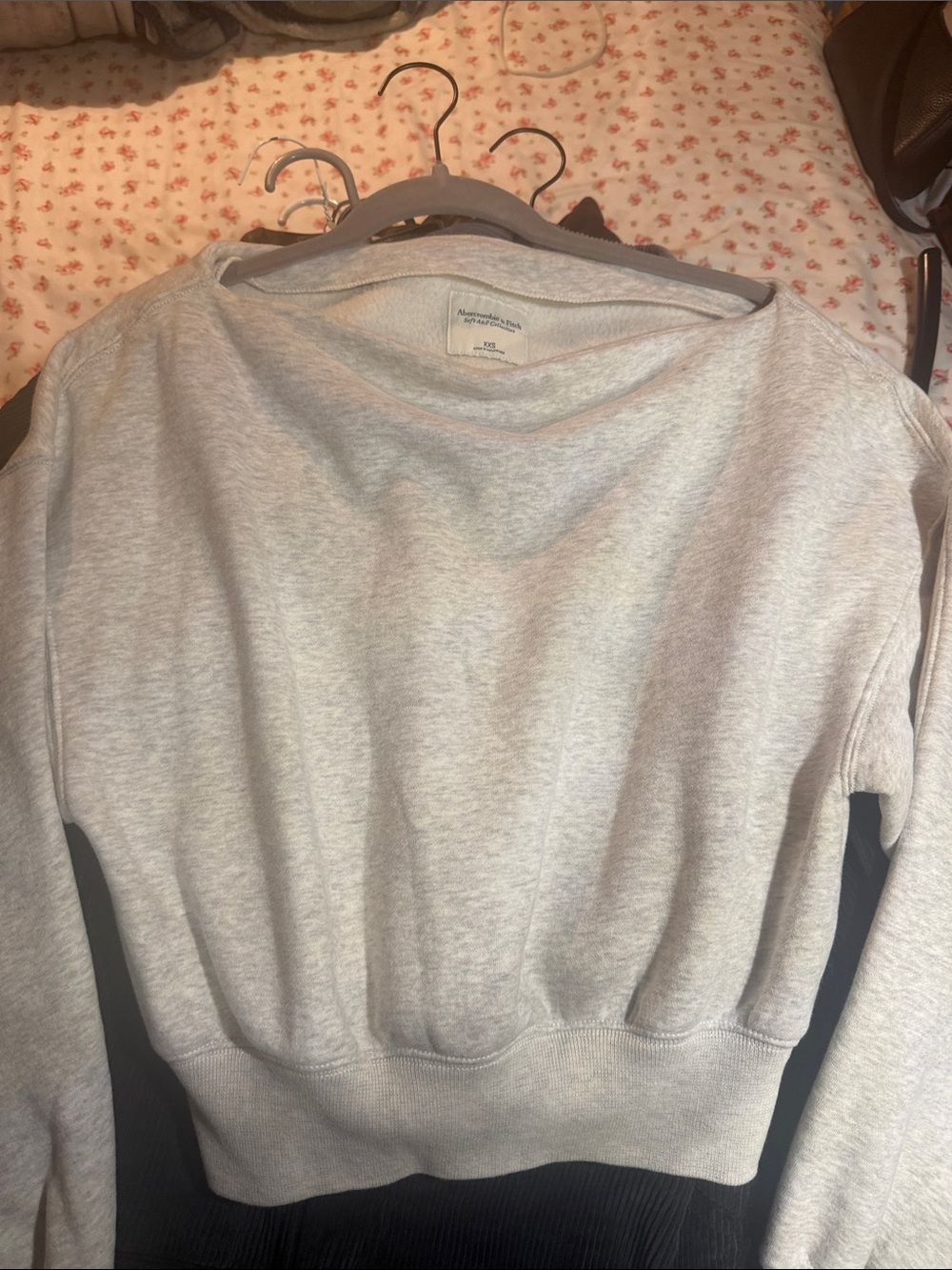 Abercrombie & Fitch Off-the-Shoulder Sweater — Light Gray